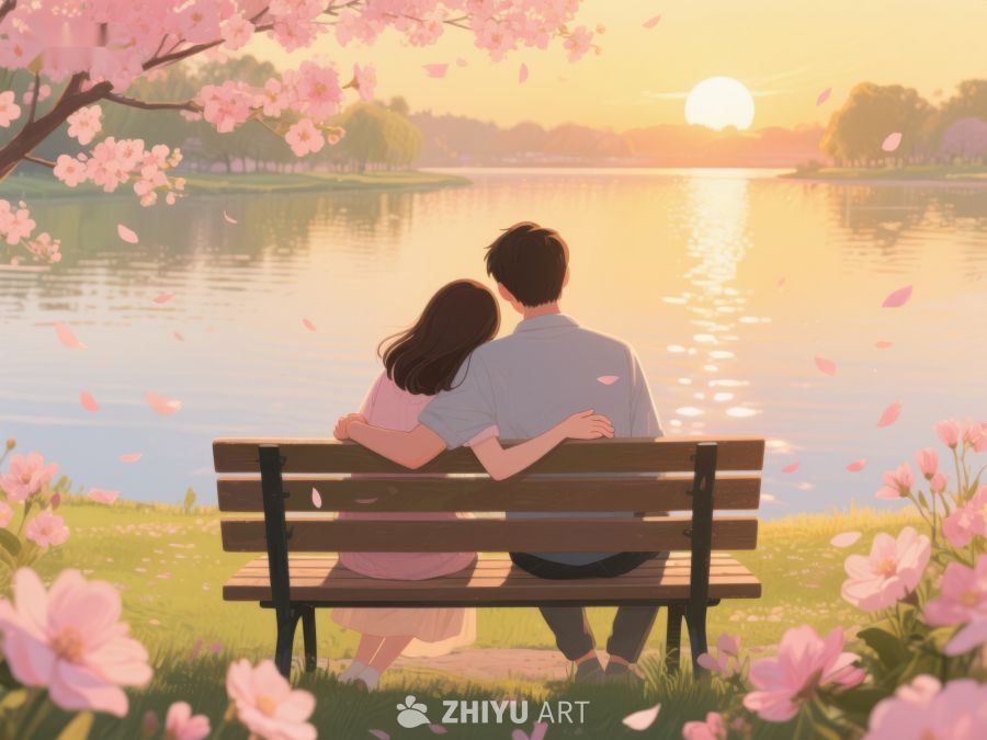 湖畔樱花下的情侣 313