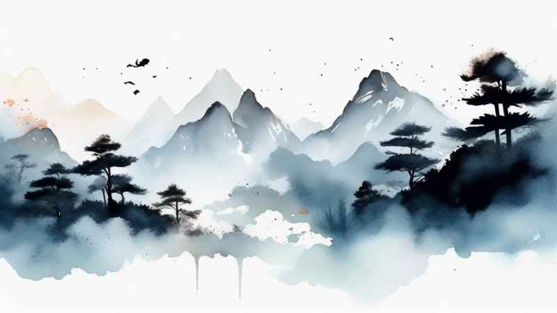 国潮山水画插画背景 66