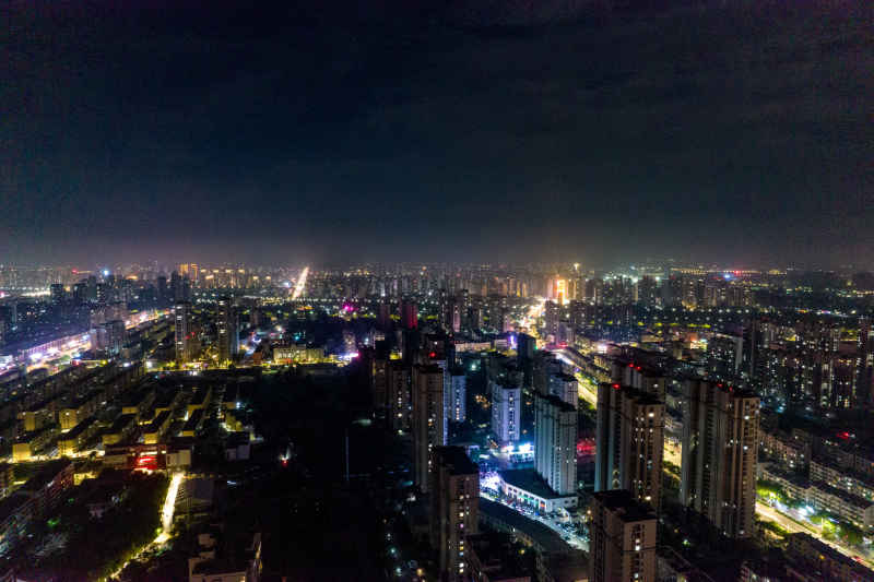 山东聊城城市夜景灯光航拍摄影图
