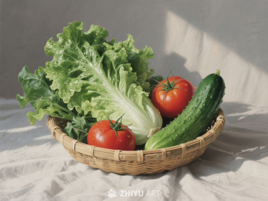 新鲜蔬菜篮：生菜、番茄与黄瓜 652