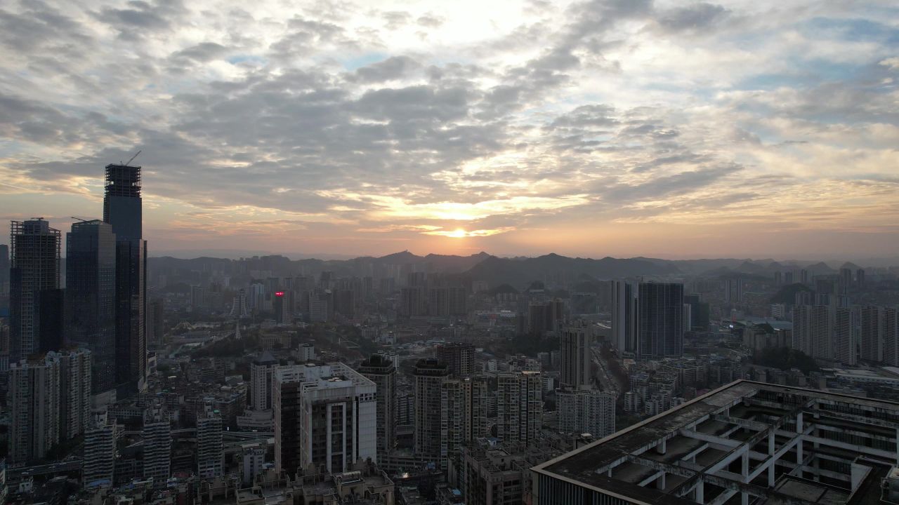  贵州贵阳日出彩霞航拍