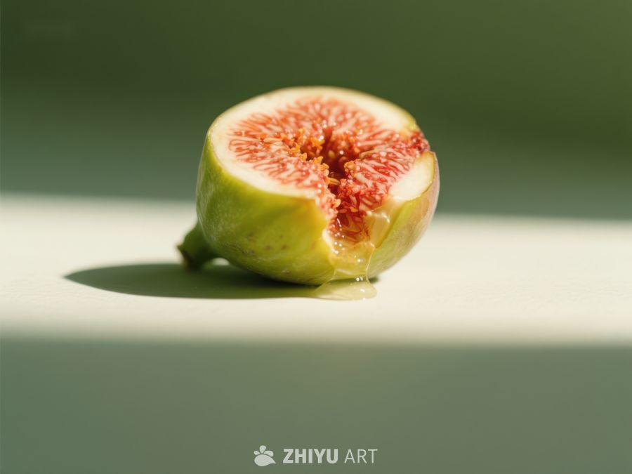 切开的无花果，展示粉红色果肉 398