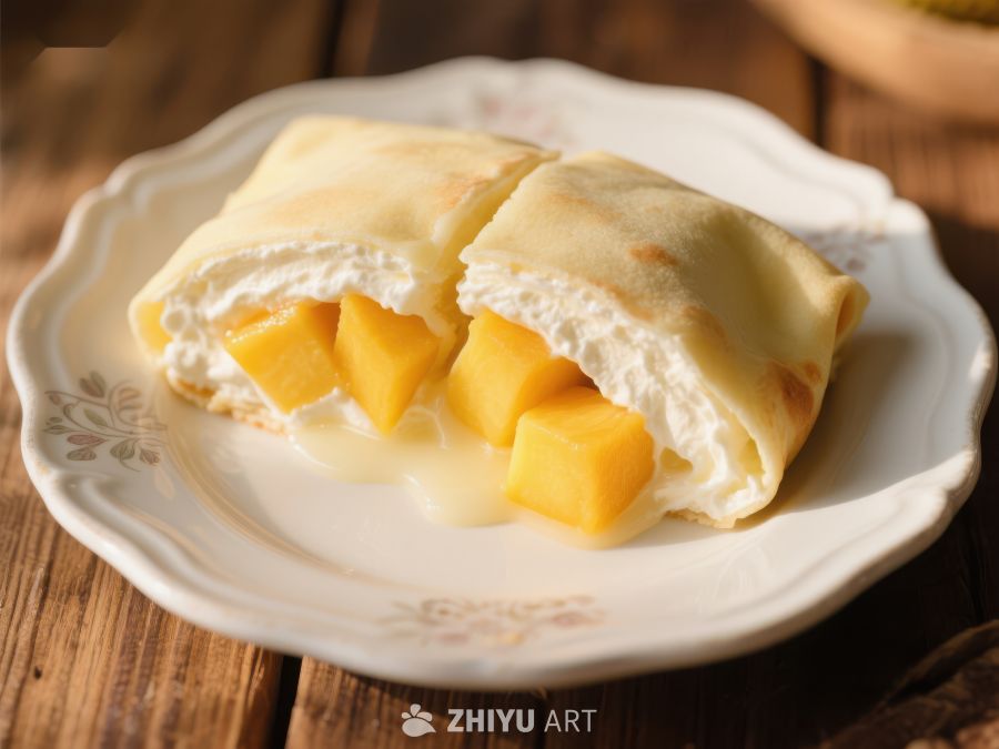 芒果奶油煎饼，美味甜点