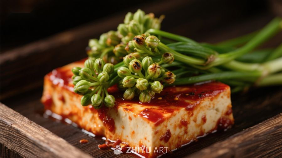 香辣豆腐配葱花
