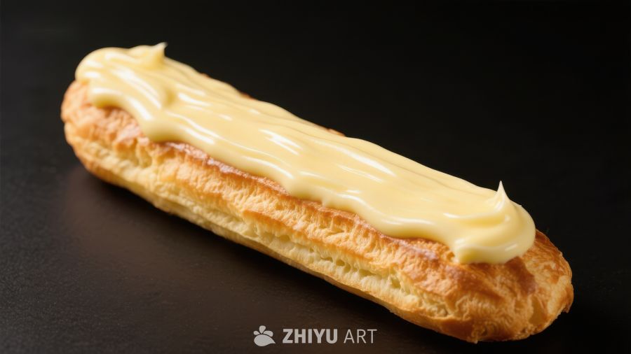奶油覆盖的长形酥皮糕点