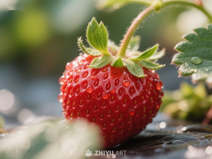 新鲜草莓特写，露珠点缀 657