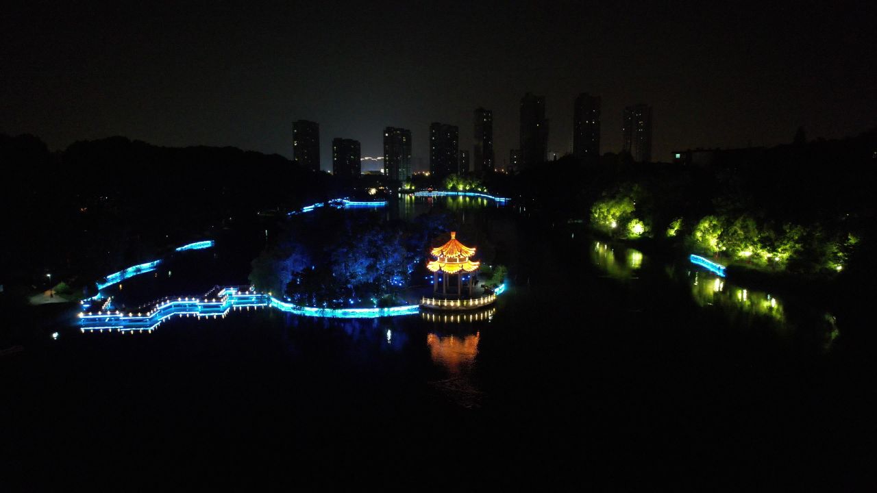 安徽滁州城市夜景灯光航拍 