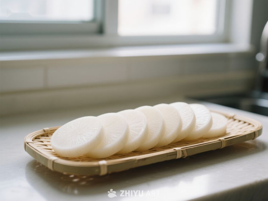 竹篮中的切片白萝卜 379