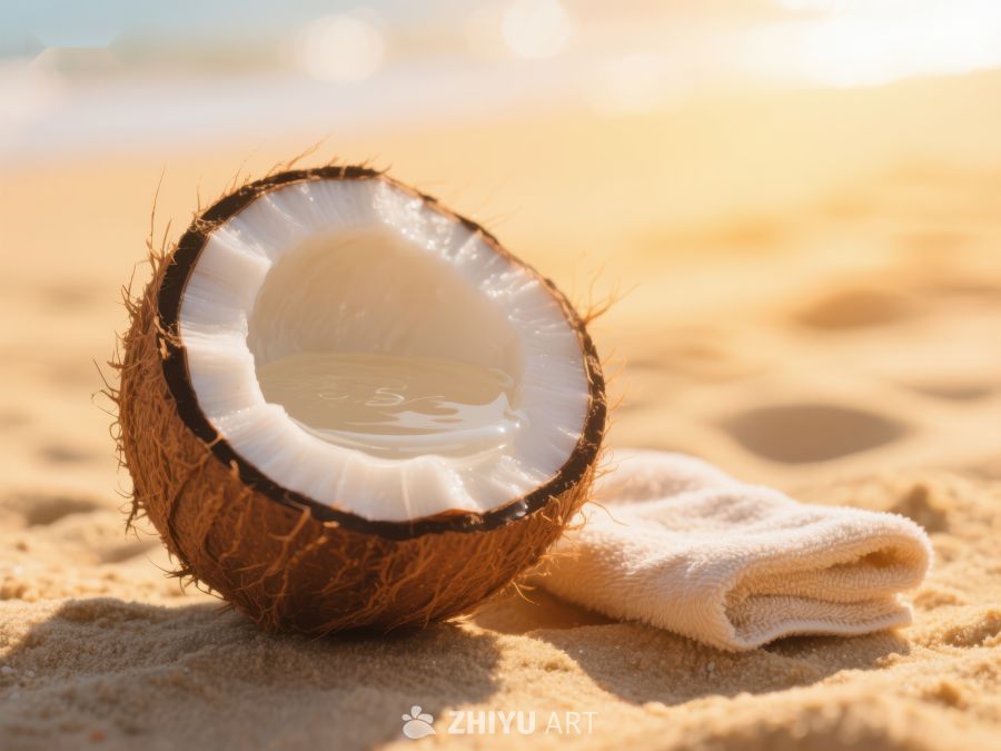 沙滩上的椰子与毛巾 507