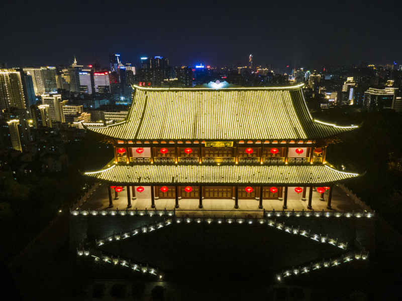 福建福州威海楼夜景航拍摄影图