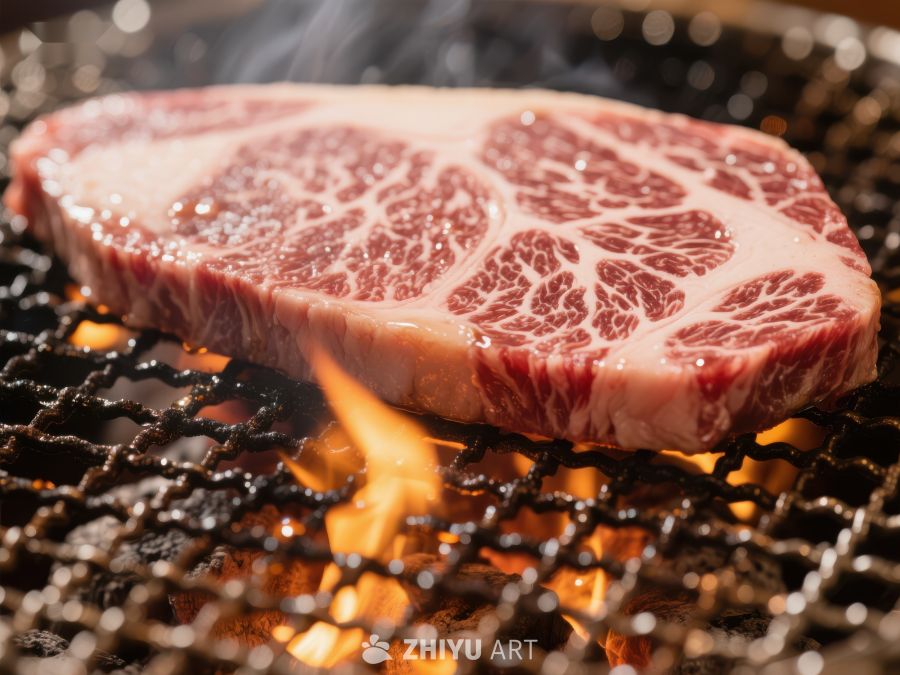 烤肉上的大理石纹牛肉