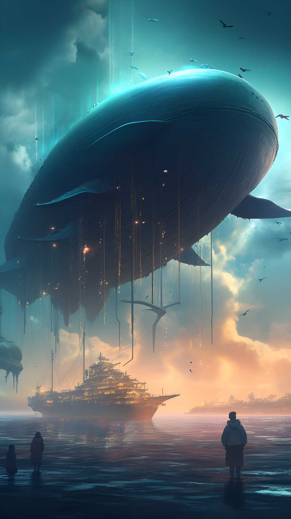 空中蓝鲸飞舞唯美