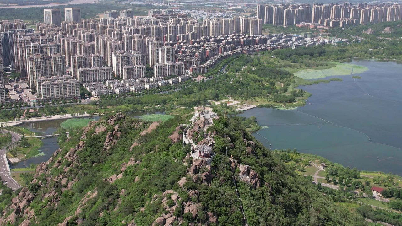 山东济南华山湖风景区航拍  