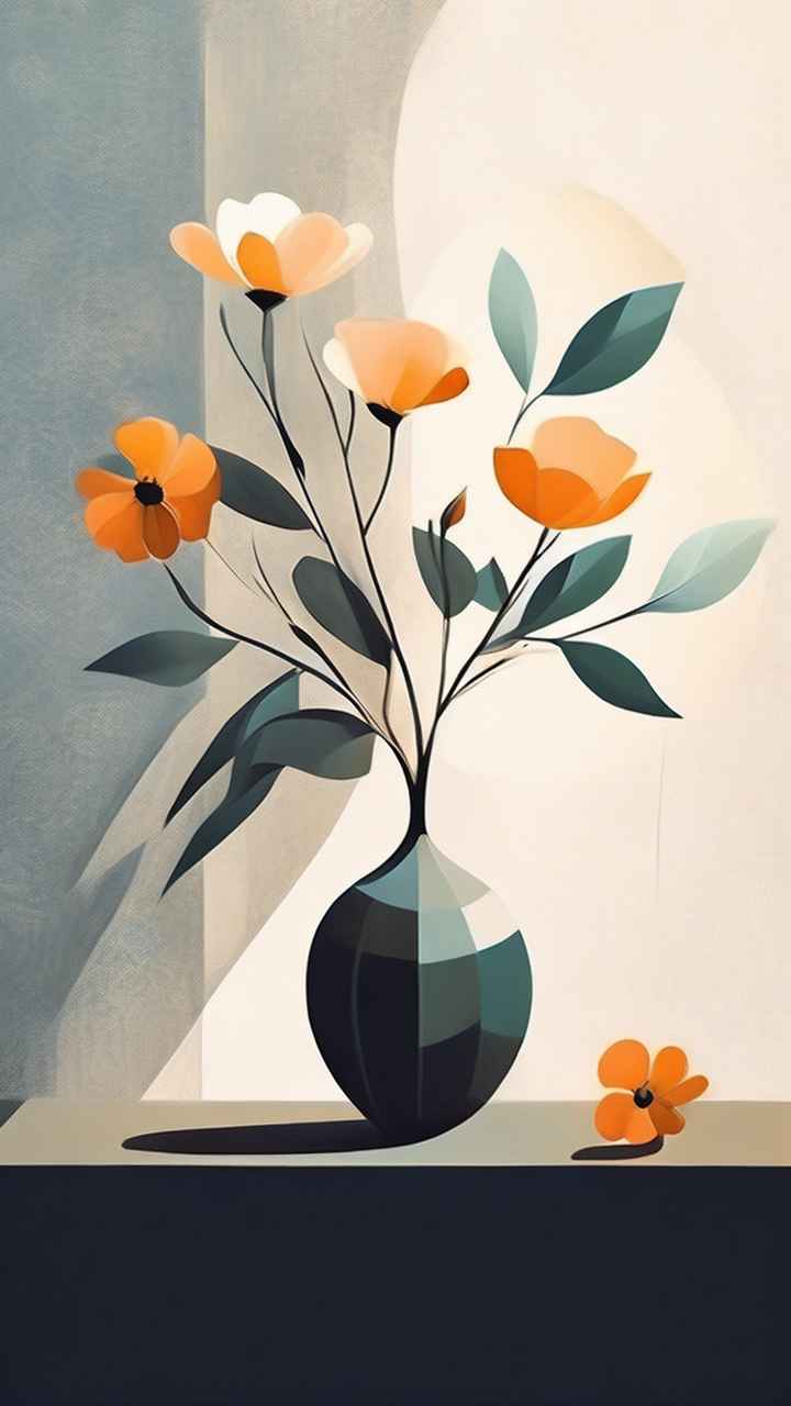 极简主义元素花朵和树枝插画