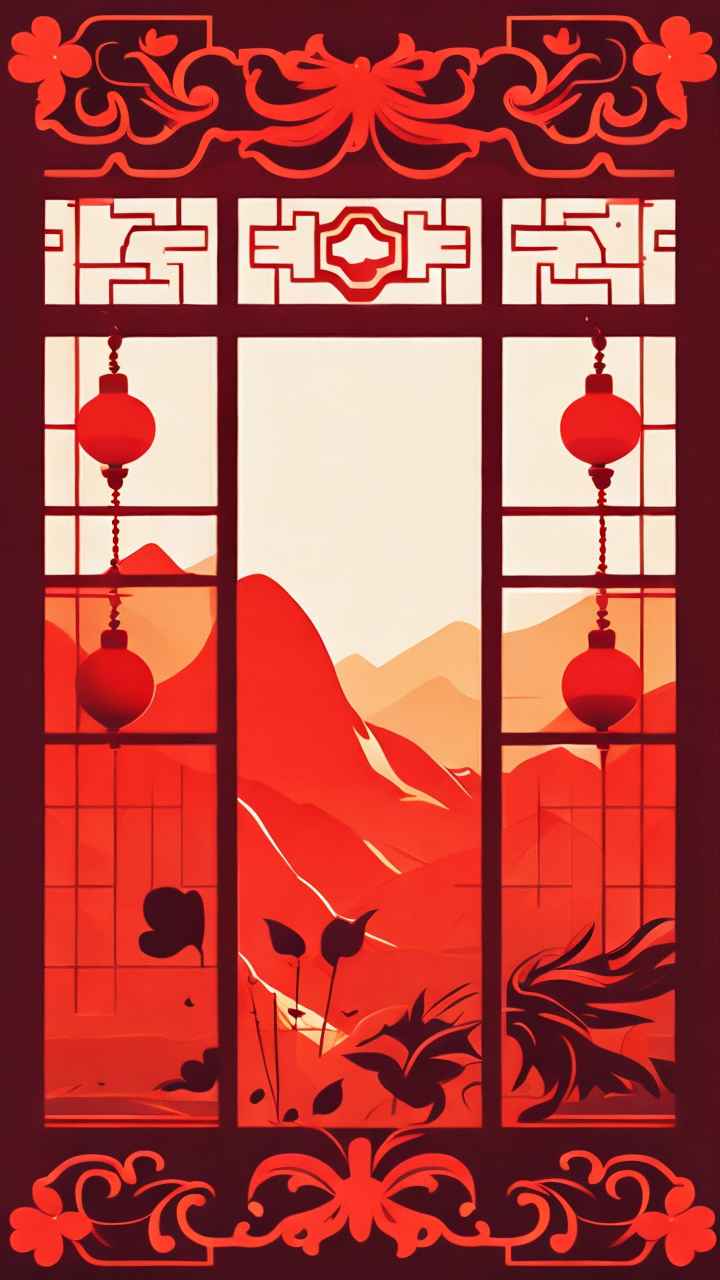 春节窗花简约插画背景 22