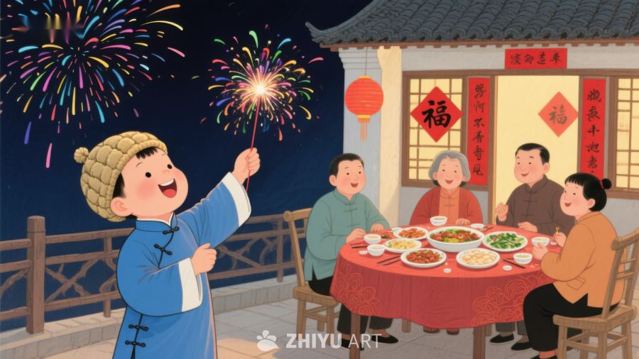 家庭团圆夜，烟花绽放迎新春 62