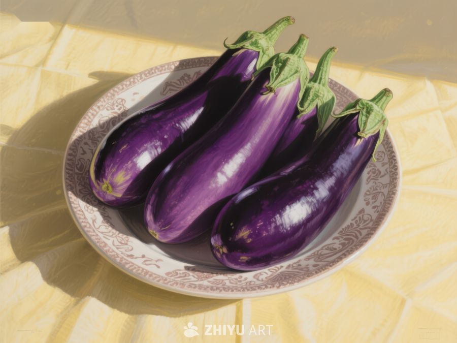 盘中紫色茄子的静物写生 282