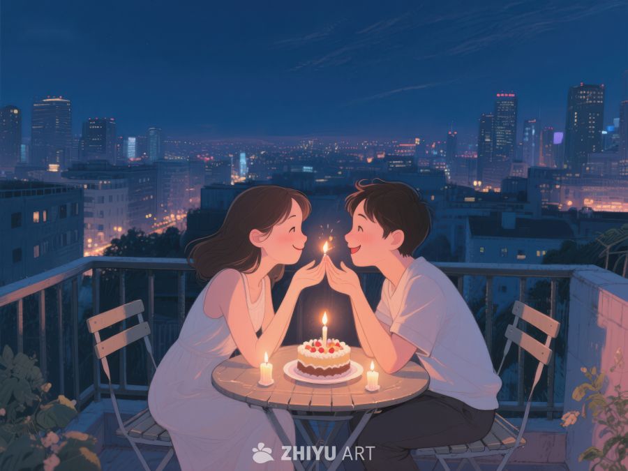 夜景下的浪漫生日庆祝 961