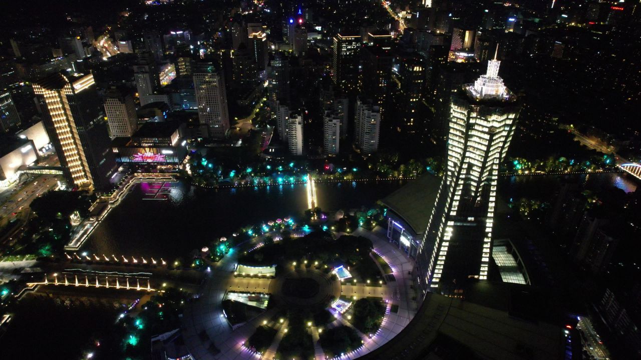 浙江杭州城市夜景航拍