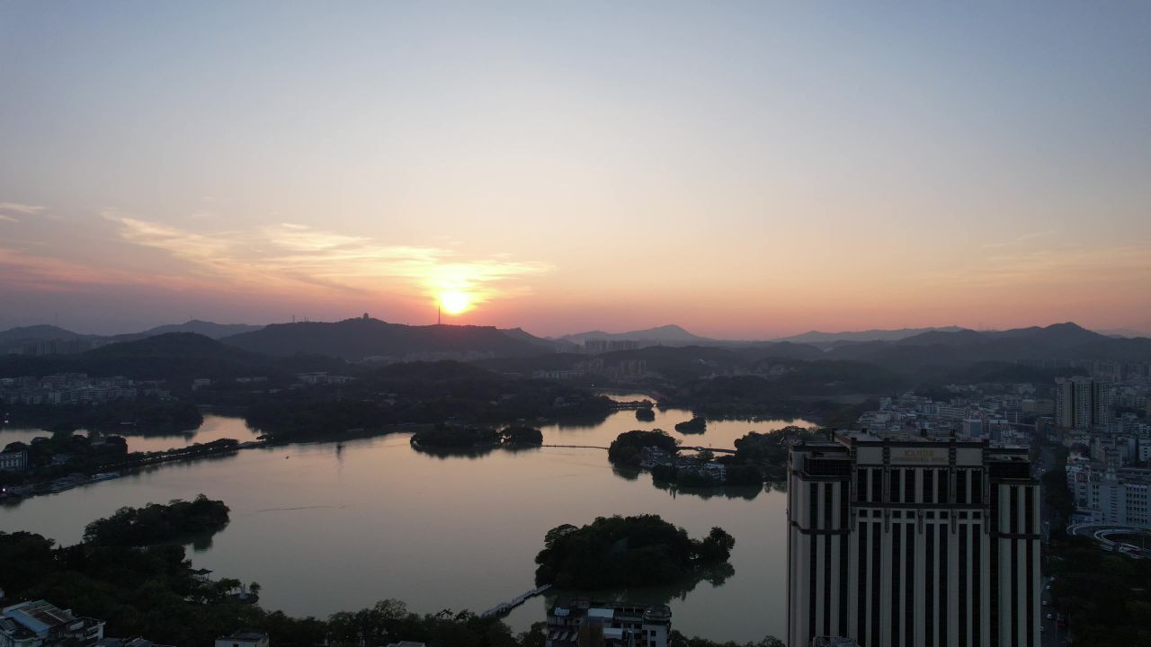 广东惠州西湖5A景区日落晚霞夕阳航拍 