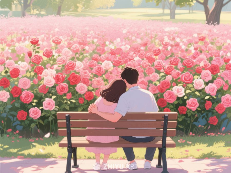 情侣公园长椅赏花 505