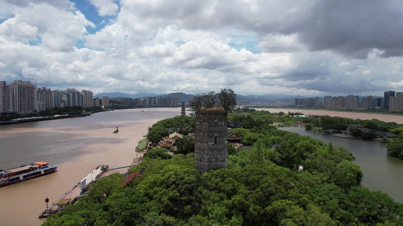 浙江温州江心屿4A景区航拍 