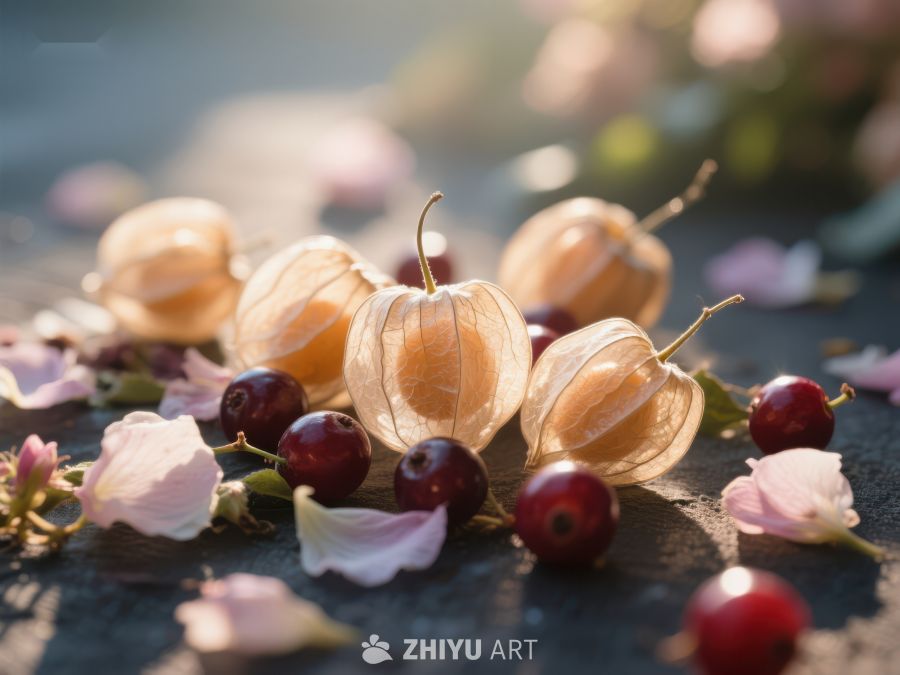 秋日果实与花瓣的静谧组合 432