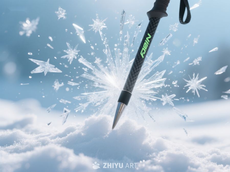 雪杖插入雪地，雪花四溅 221
