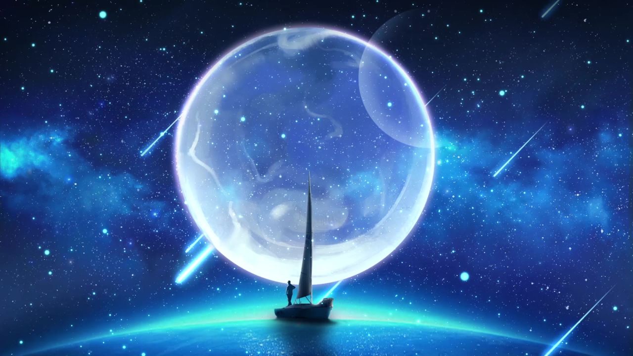 唯美大海上升月亮白月光蓝色夜空圆月明月大屏幕舞台LED视频 