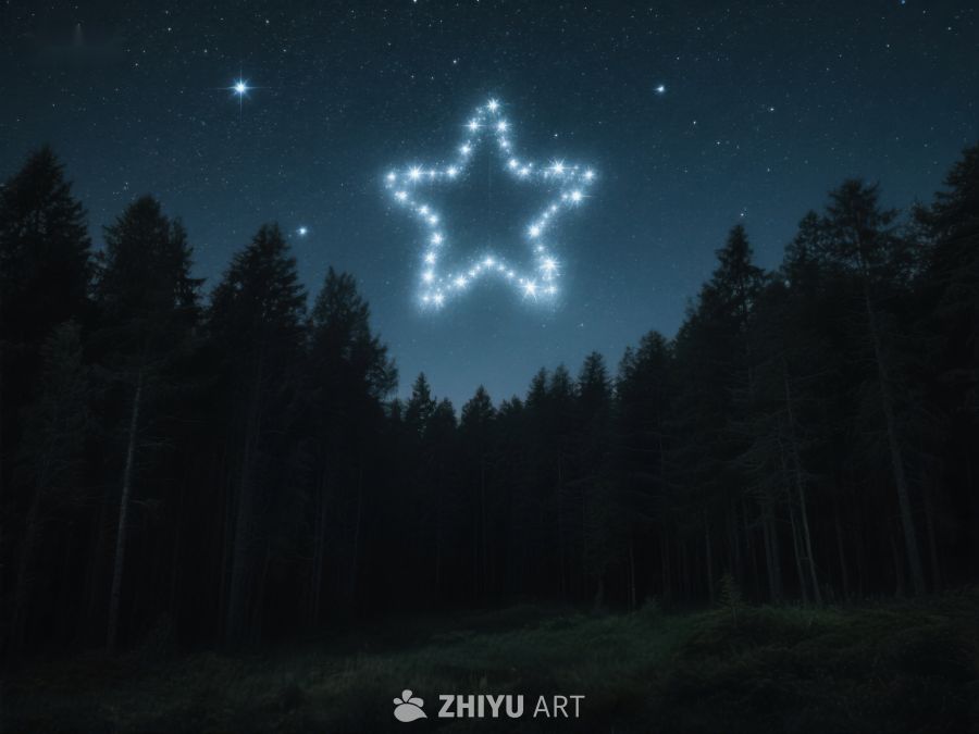 夜空中的星光五角星与森林 446