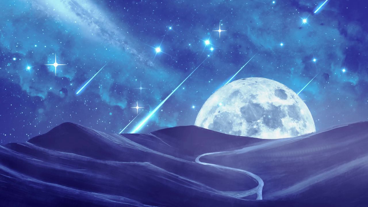唯美大海上升月亮白月光蓝色夜空圆月明月大屏幕舞台LED视频  58
