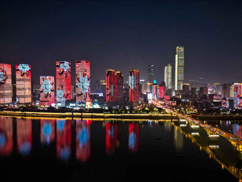 湖南长沙城市建筑高楼交通航拍摄影图