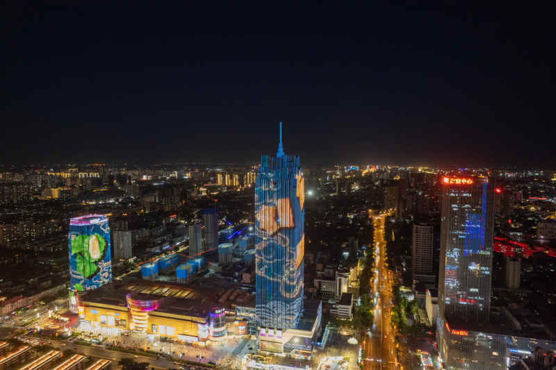航拍保定万博广场夜景