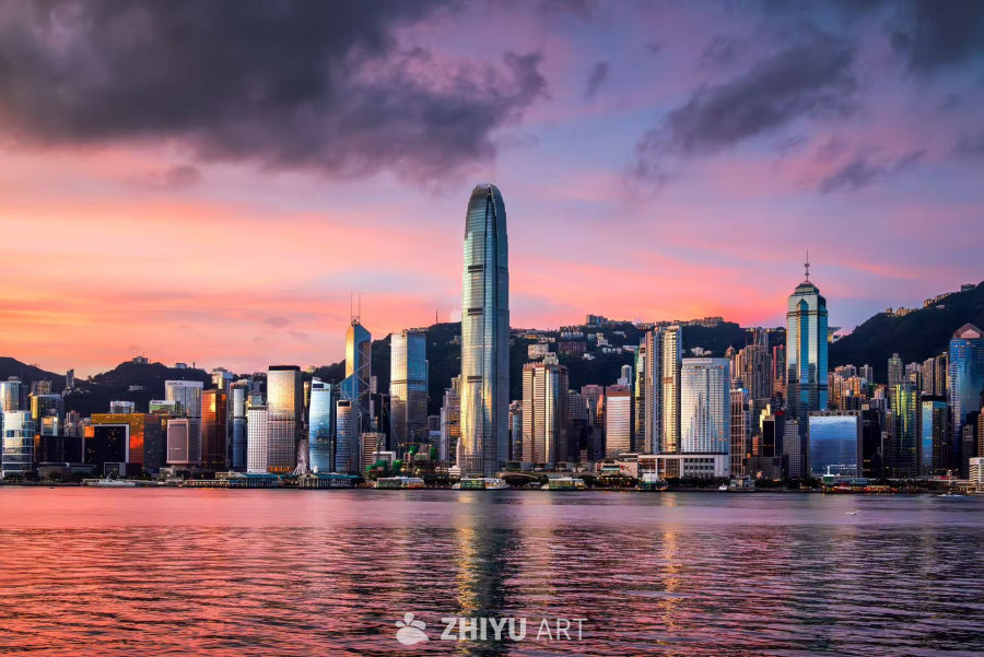 香港维港日落天际线