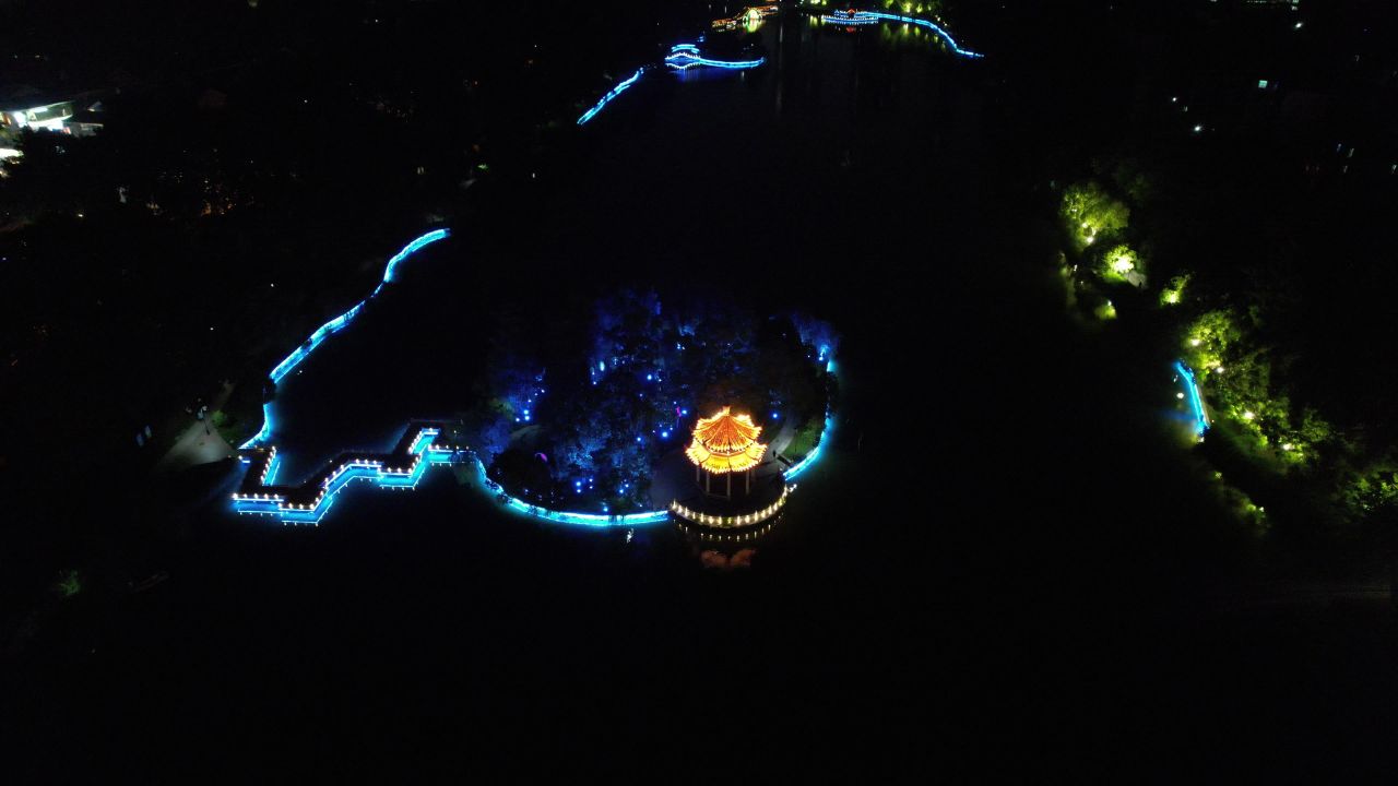 安徽滁州城市夜景灯光航拍 