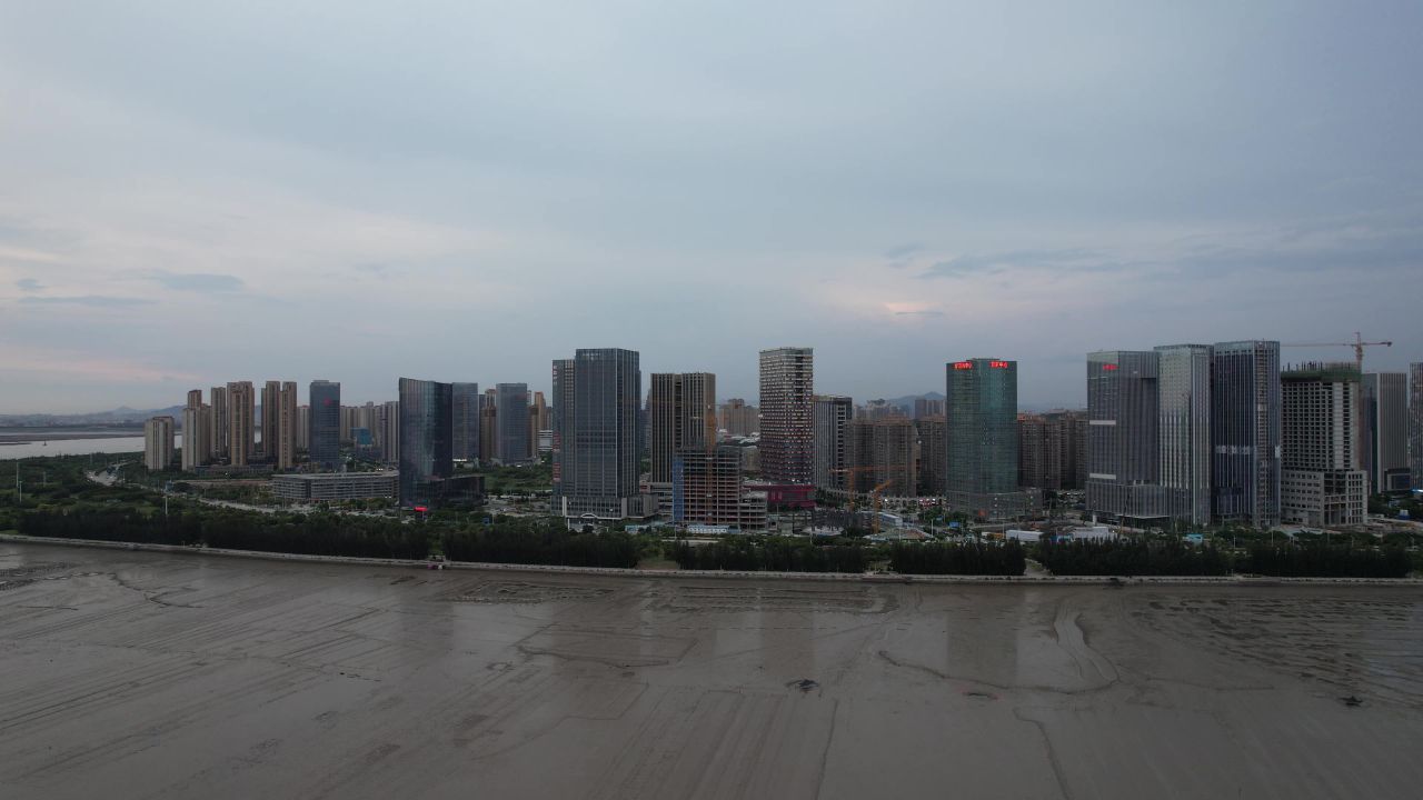 福建泉州东海新区CBD高楼建筑航拍 