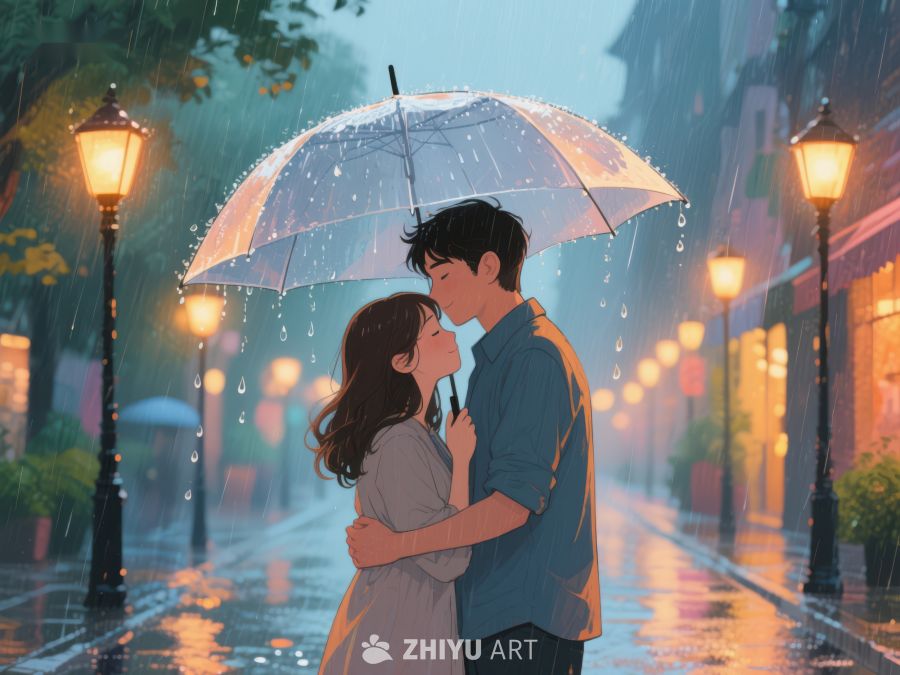 雨中情侣伞下亲吻 1081