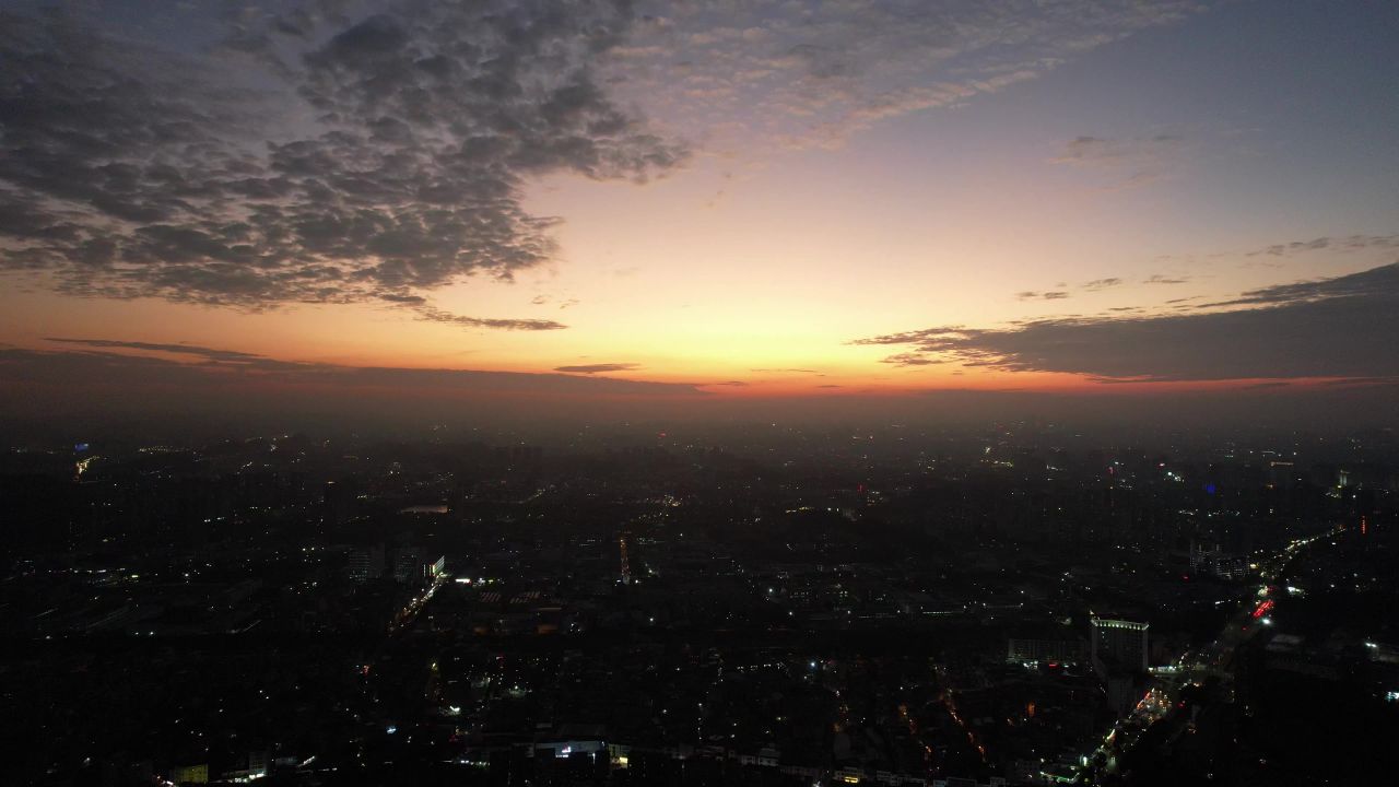 城市夕阳晚霞日落火烧元航拍东莞大景 