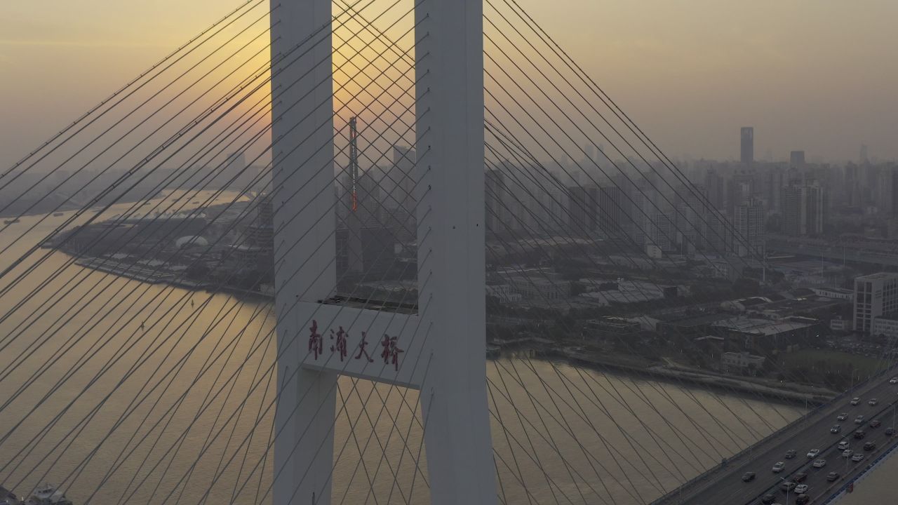 上海黄浦大桥日落航拍