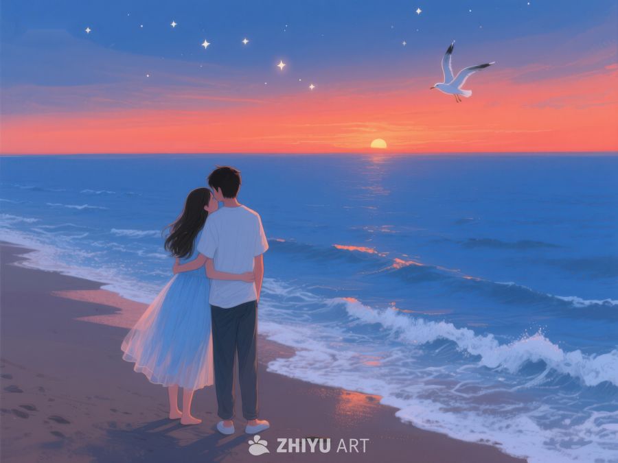 海边情侣共赏夕阳 248