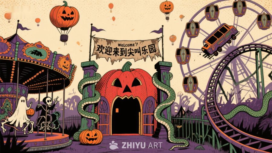 万圣节主题游乐园夜景