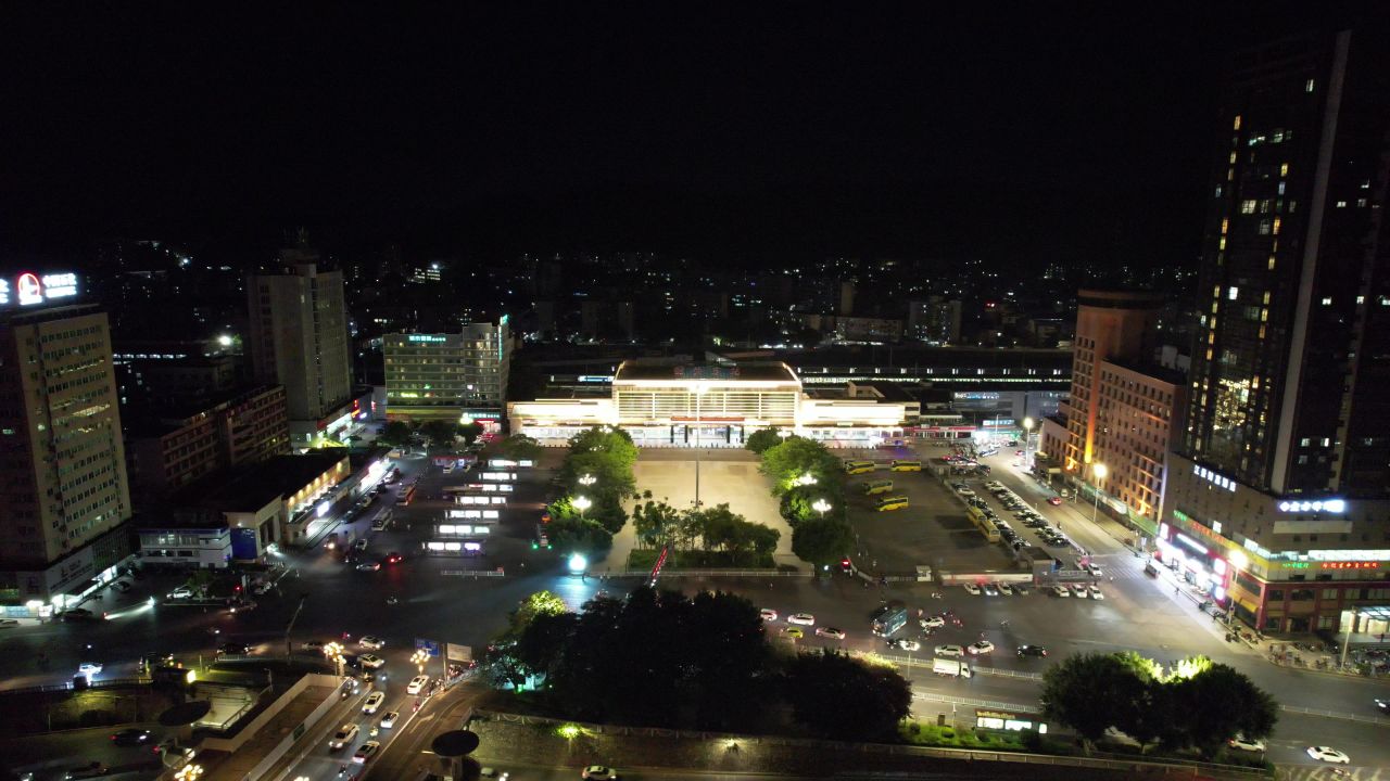 广东韶关东站火车站航拍