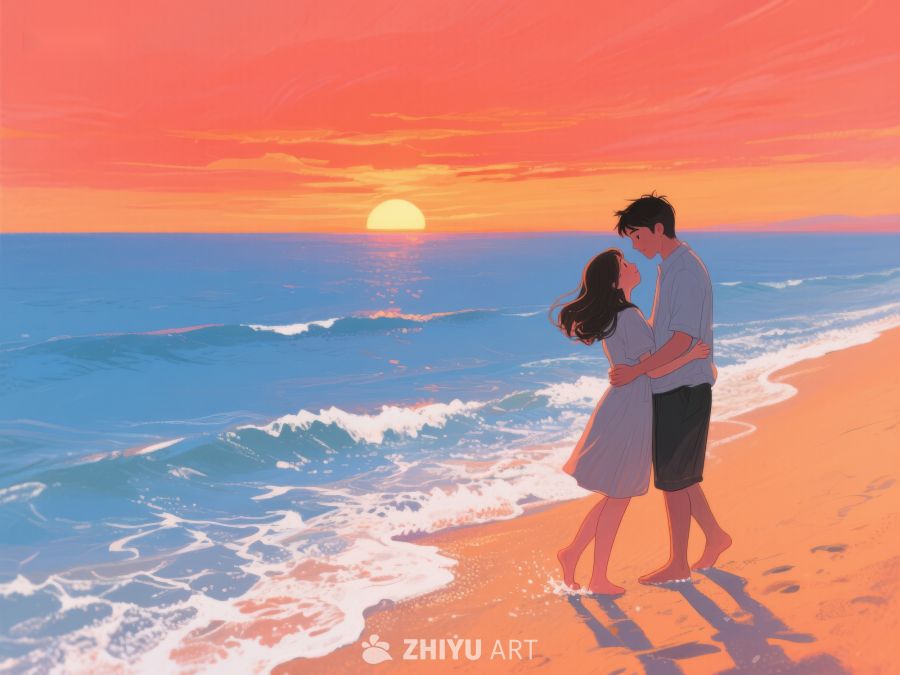 海滩日落下的情侣拥抱 275