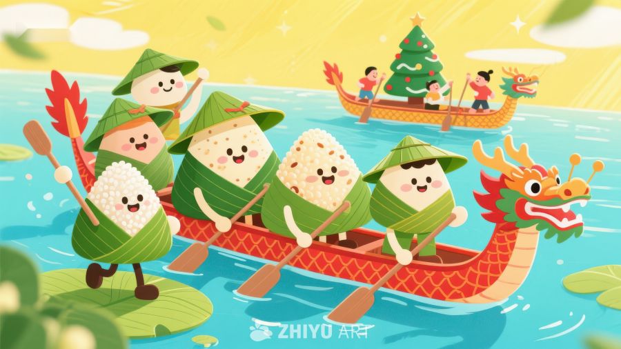 端午节龙舟赛与粽子角色 73