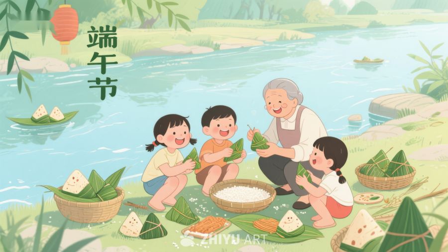 端午节家庭包粽子温馨场景 45