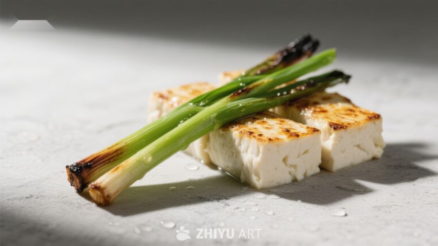 煎豆腐配烤葱