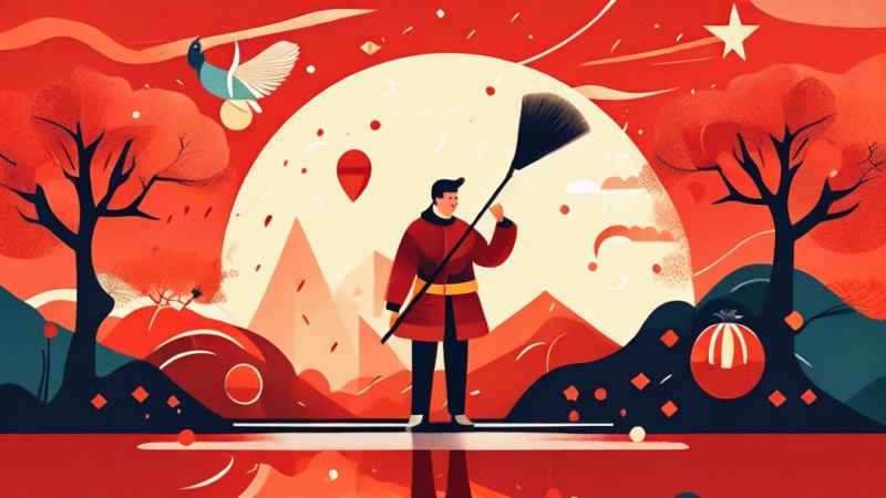 春节新春扫尘简约插画背景 4