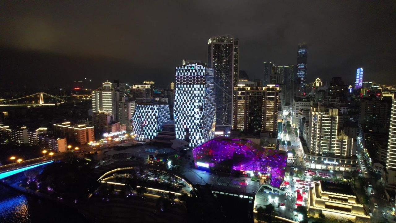 广西柳州市中心夜景灯光航拍 