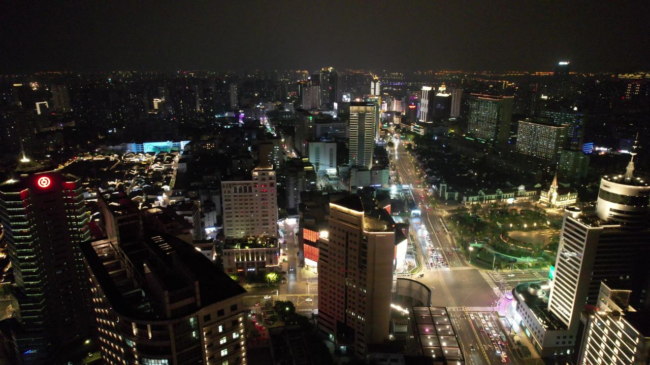 江苏常州城市夜景灯光航拍 