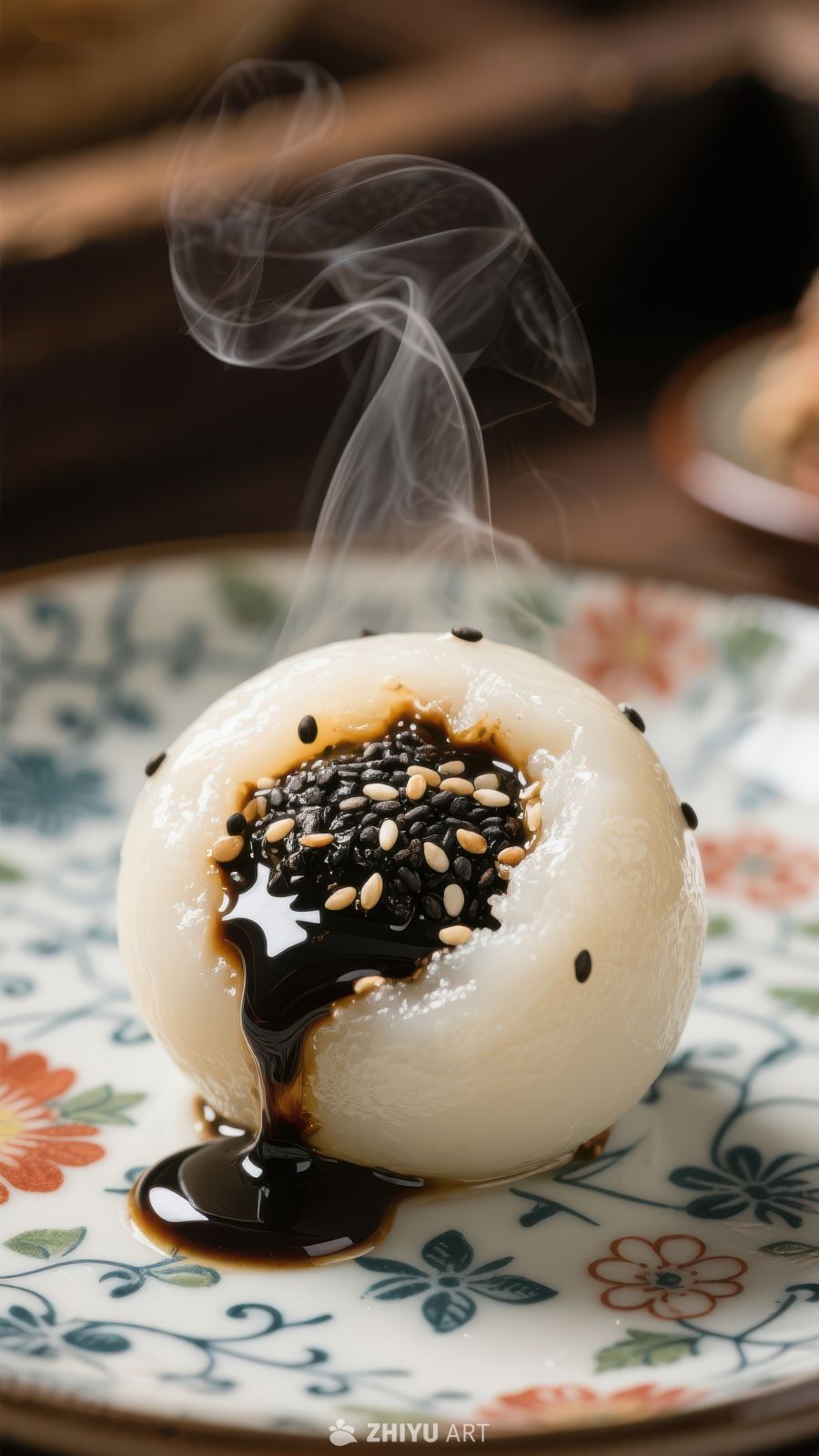热腾腾的芝麻汤圆，香气四溢
